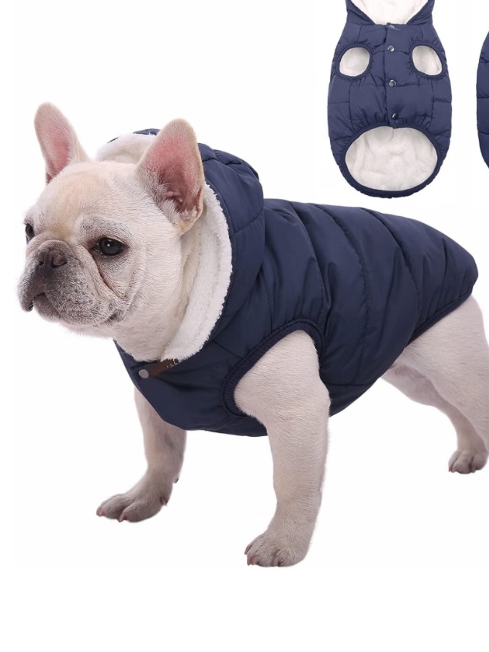 Navy Fleece-Lined Waterproof Dog Coat with Hood C28